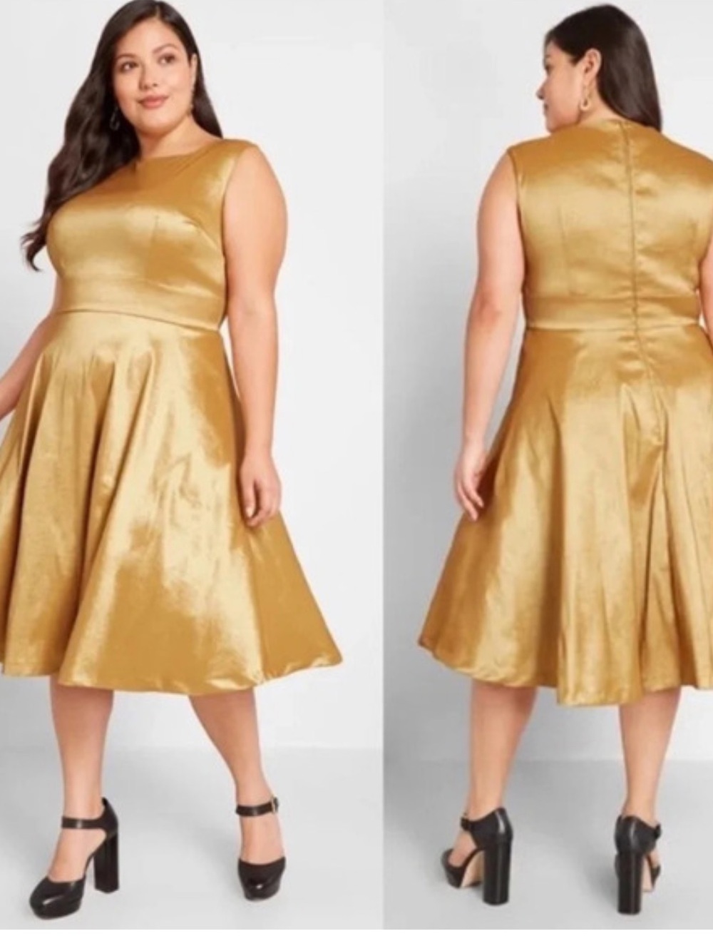 Modcloth Gold Sleeveless Midi Fit-and-Flare Dress in Size 20